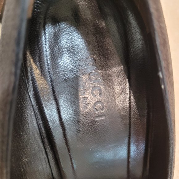 GUCCI GG MONOGRAM LEATHER & SUESE HEELED SHOES  BROWN FIT LIKE 8-8.5 - Picture 9 of 12
